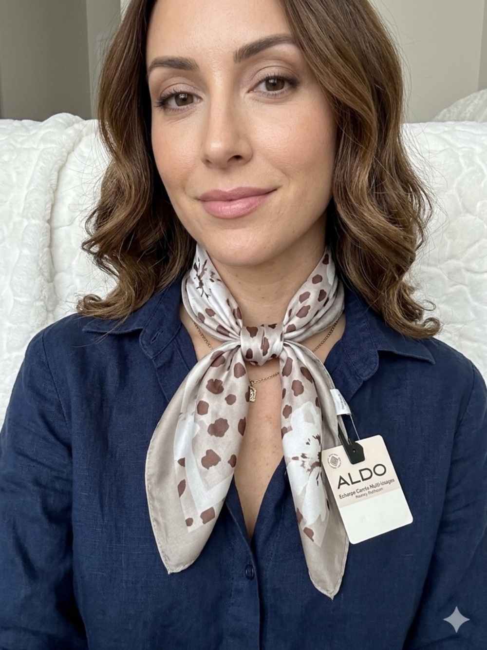 ALDO Multi-Use Square Scarf Taupe Floral & Spot Print - Picture 9 of 9